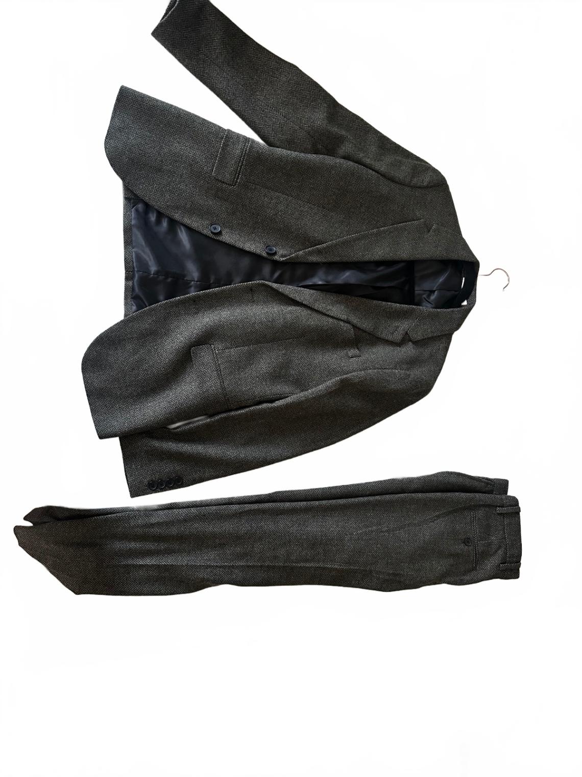 Selected Homme Anzug in Grau/Braun mit Fischgrätmuster – Sakko & Hose